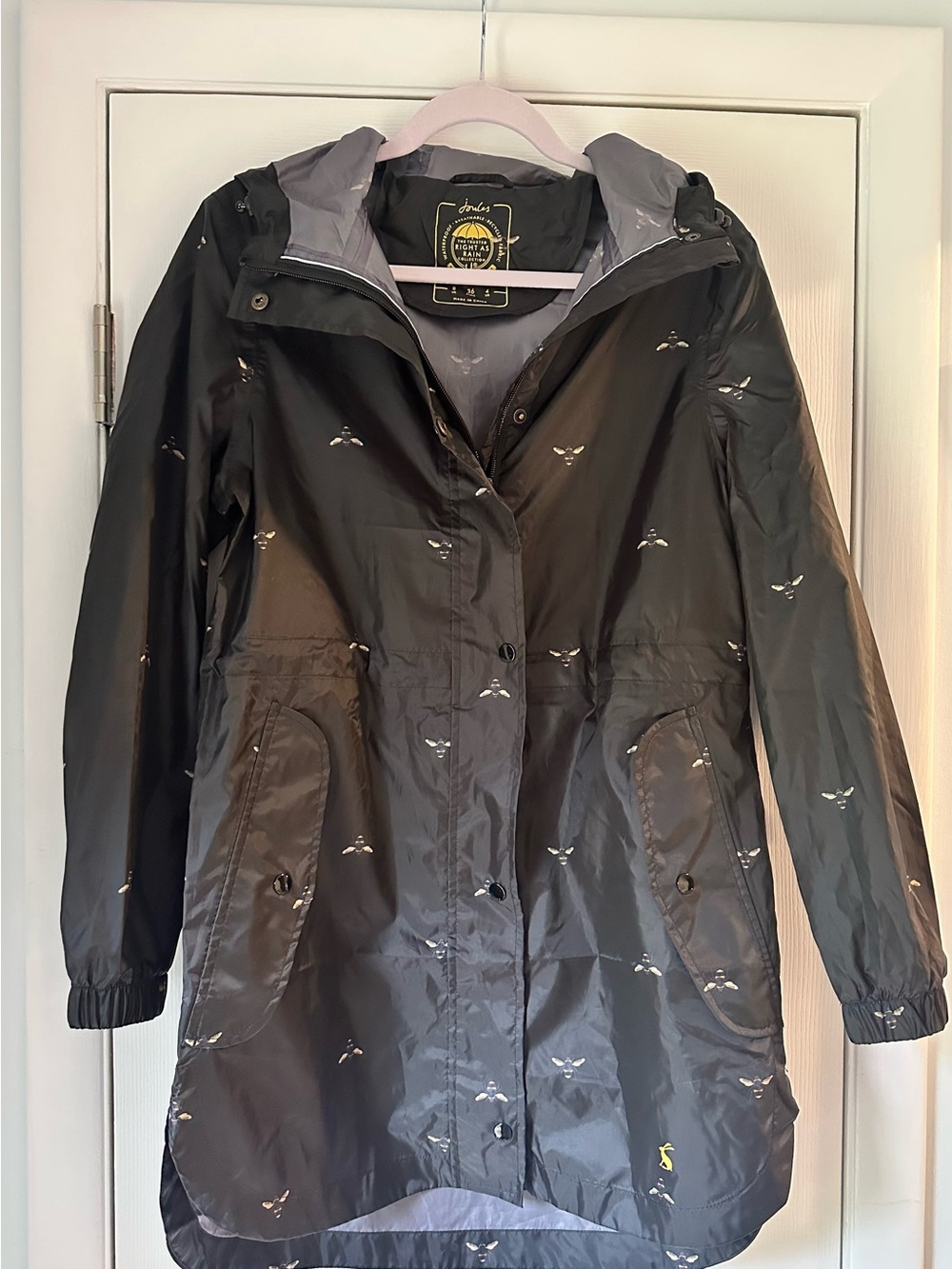 Joules Black Bee Golightly Printed Waterproof Packable Jacket